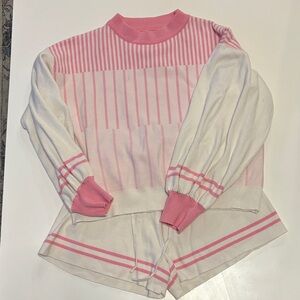 Pink and White Striped Sweater and Shorts Set